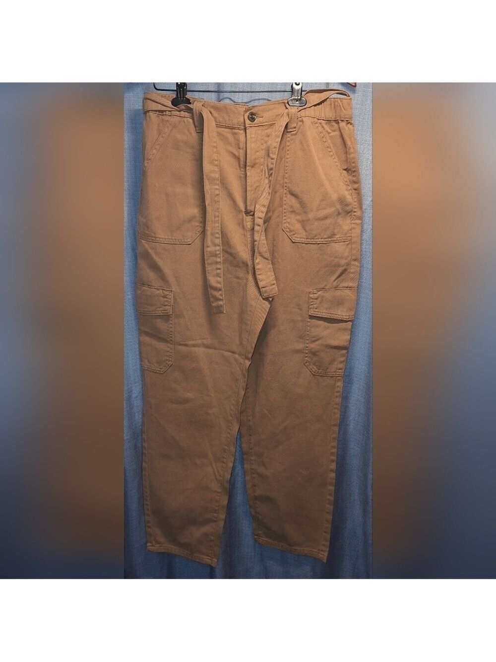 a.n.a Women's Red Brown Cargo Pants Tie Belt Size 14